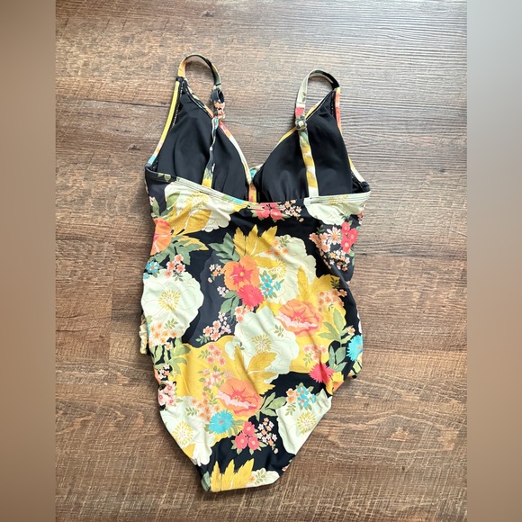 TRIBAL SPORT floral one-piece swimsuit v-neck tummy control beach vacation sz L - Picture 2 of 14
